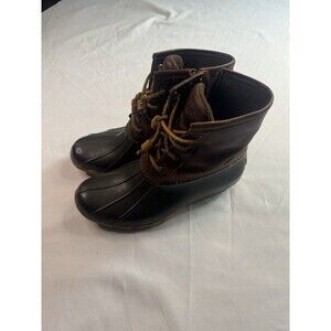 Sperry Women's Saltwater Core Waterproof Rubber Boots EUC Tan / Navy Womens 8M